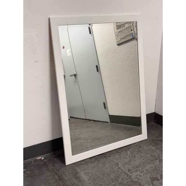 Contemporary Contemporary White Dotted-Trim Rectangular Wall Mirror For Sale - Image 3 of 12