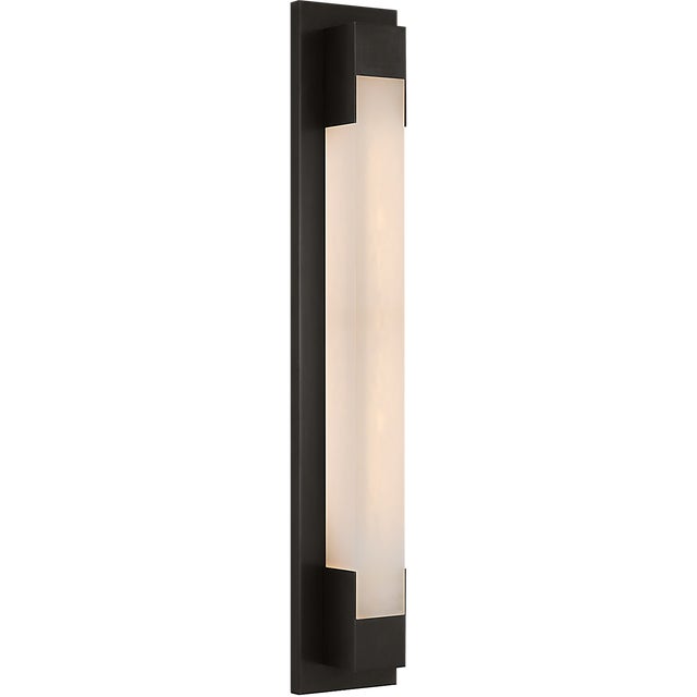 Kelly Wearstler for Visual Comfort Signature Covet 26" Bracketed Bath Light in Bronze with Alabaster For Sale
