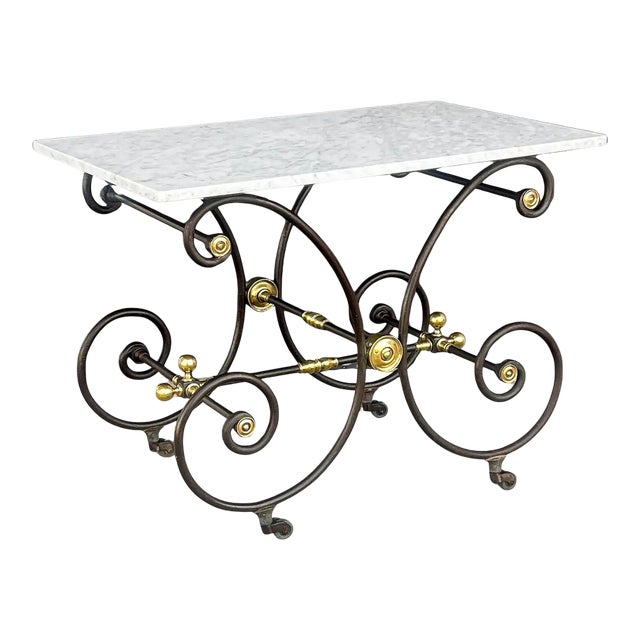 French Baker's Patisserie Table With Marble Top and Wrought Iron Base For Sale