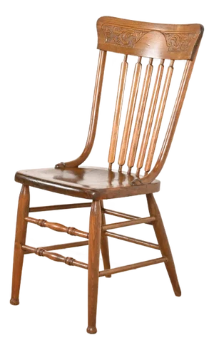 Antique American Carved Oak Spindle Back Dining Chair or Side Chair, Circa 1900