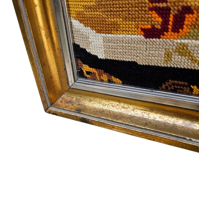 Vintage Needlepoint Floral Still Life Wall Art Gold Frame Large 29x22" Yellow For Sale - Image 9 of 11