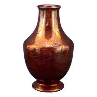 Vintage Ceramic Vase with Gold Metallic Enamel by Bottega Gatti, 1990s For Sale