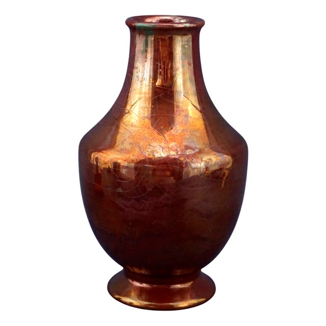Vintage Ceramic Vase with Gold Metallic Enamel by Bottega Gatti, 1990s For Sale