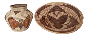 Vintage African Tribal Style Hand Woven Coil Baskets - 2 Piece Set