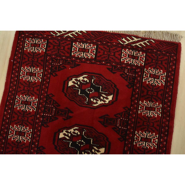 Turkmen Runner 2’7” X 9’6” Red Wool Vintage Tribal Hand-Knotted Oriental Rug For Sale In Philadelphia - Image 6 of 11