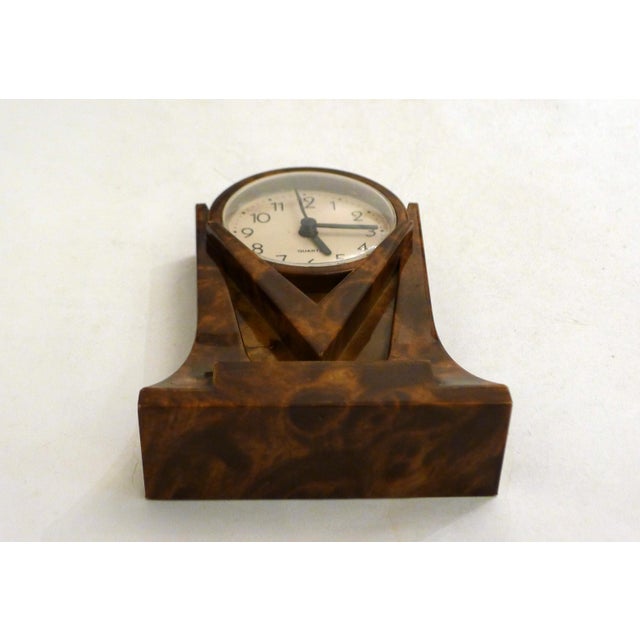Small Postmodern Plastic Clock with Precious Wood-Like Finish, 1980s For Sale - Image 4 of 9
