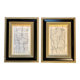 Contemporary 2 Wayne Cunningham Abstract Ink Drawings Signed and Framed - a Pair For Sale