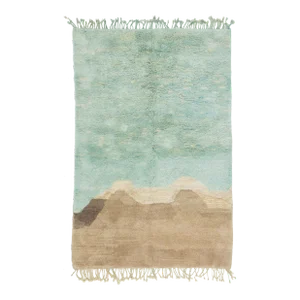 Modern Abstract Moroccan Wool Rug Handmade in Green and Brown