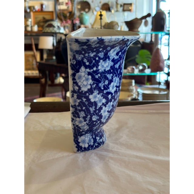 Blue and White Glazed Ceramic Floral Wall Pocket For Sale - Image 4 of 8