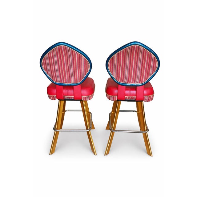 Up for sale is a striking pair of original casino swivel bar stools from the iconic Sahara Hotel & Casino in Las Vegas,...