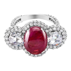 Gia Certified Burma Cabochon Ruby 5.85 Carat Diamond 3.45 Carat 18 Karat Ring Size 6.5