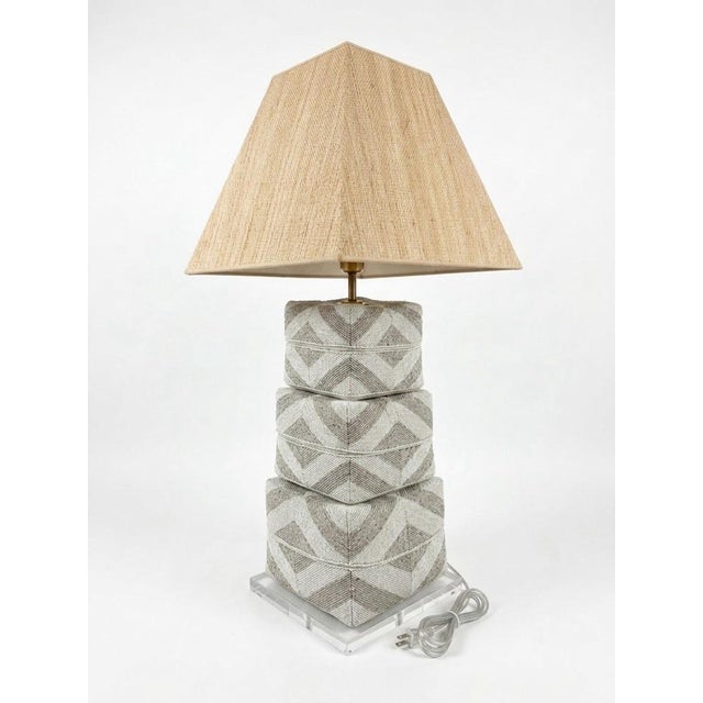 Boho Chic Vintage Bali Beaded Stacked Cube Table Lamp For Sale - Image 3 of 12