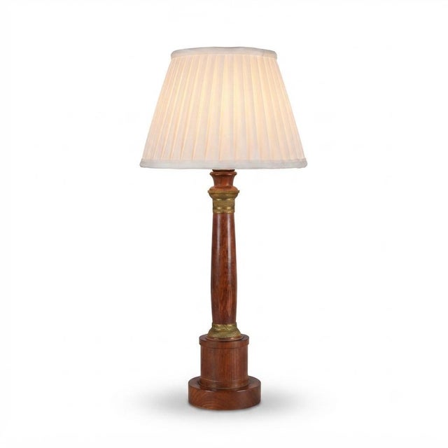 Neo-Classical Turned Wood and Brass Column Table Lamp with Pleated Shade, 1950s For Sale - Image 11 of 11