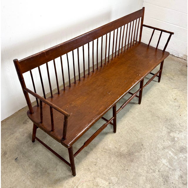 American 19th Century American Windsor Faux Bamboo Shaker Style Spindled 8-Leg Settee / Bench For Sale - Image 3 of 12