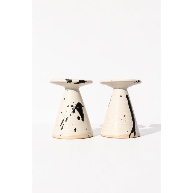 Vintage Danish Splatter Ceramic Candlesticks by Karsten Nielsen, 1980s, Set of 2 For Sale - Image 10 of 10