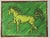 Expressionist horse a la Matisse, over a wash of textured shades of green. Abstract landscape in muted colors of olive...