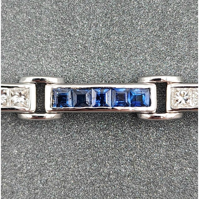 Early 21st Century 2.00 Ct Natural Sapphire & Diamond Tennis Bracelet For Sale - Image 5 of 9