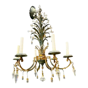 1930 French Hand Painted Chandelier With Crystals