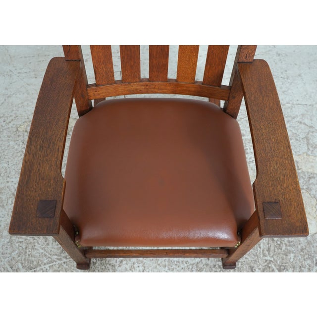 Antique L&jg Stickley Leather Seat Rocking Chair For Sale - Image 10 of 18