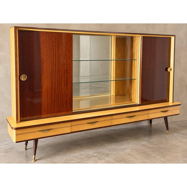 Mid-Century-German-Schrank With Glass Display Cabinet, Sliding Doors For Sale - Image 4 of 6