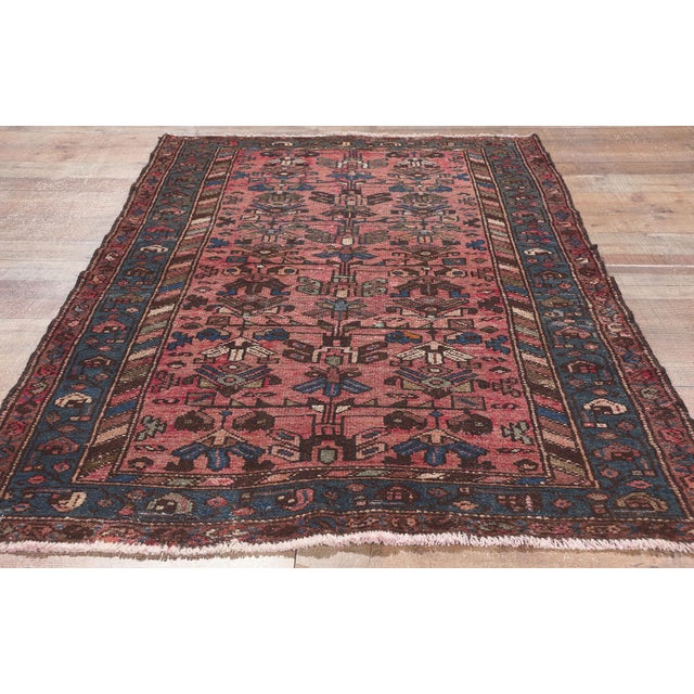 Dark Pink Antique Pink Persian ​Hamadan Rug, 03'04 X 05'10 For Sale - Image 8 of 9