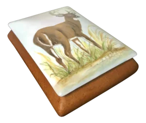 Hand Painted Stag / Wildlife Porcelain Box - Signed Mildred Hathaway