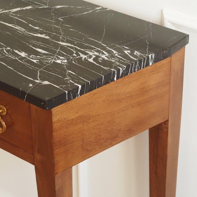 Wood Louis XVI Walnut Console Table with Black Marble Top and Brass Fittings For Sale - Image 7 of 12