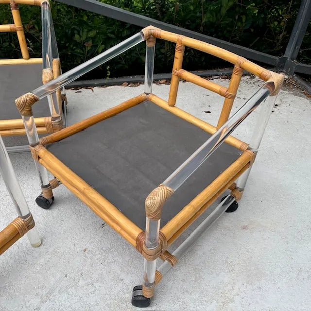 Mid-Century Modern Vintage Lucite and Rattan Dining Set of 4 by Four Season Rattan For Sale - Image 3 of 9