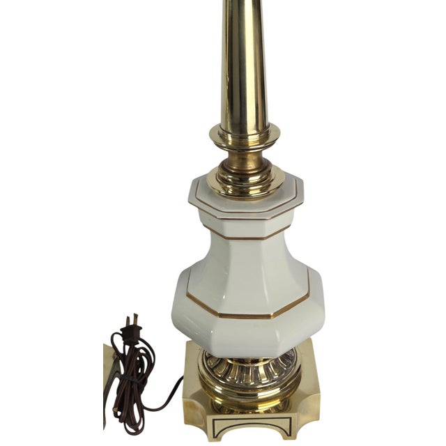 1960s Stiffel Brass and Porcelain Table Lamps, a Pair For Sale - Image 14 of 15