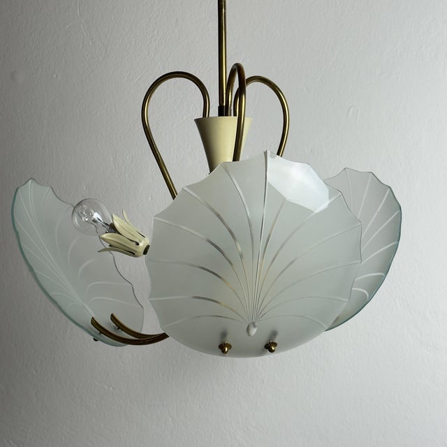 Antique Brass and Glass Chandelier in the style of Pietro Chiesa for Fontana Arte, Italy, 1930s For Sale - Image 17 of 18