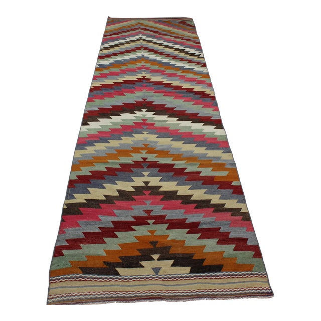 Pastel Coloured Vintage Anatolian Kilim Rug Runner - 40"x149" For Sale