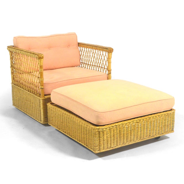 This strikingly handsome Davis Allen design for McGuire of San Fransisco is the model RW-12A "Square Chair" and RW-51P...