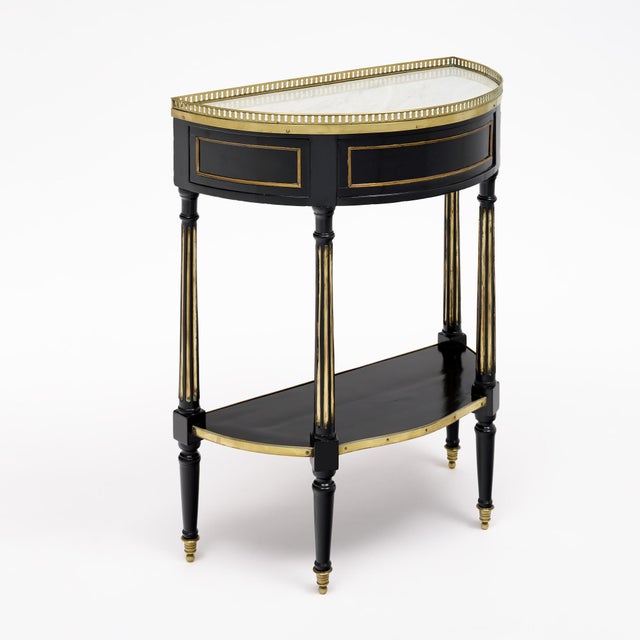 French French Louis XVI Ebonized Mahogany Demi-Lune Console With Carrara Marble, Circa 1790 For Sale - Image 3 of 9