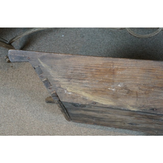Brown Large Primitive Antique Oak Farmhouse Dough Bowl Bin Trough Trencher For Sale - Image 8 of 10