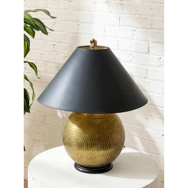 Late 20th Century Vintage Black Sculptural Table Lamp With Swirl Ceramic Base For Sale - Image 5 of 11