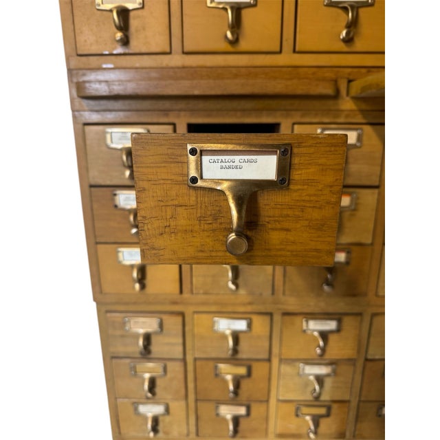 Gaylord Bros., Inc. Vintage Oak Library Card Catalog Cabinet With Pull-Out Writing Shelf, 40 Drawers For Sale - Image 10 of 10