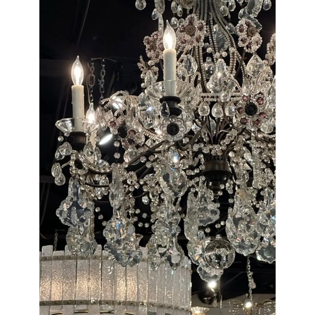 Italian Beaded Crystal and Amethyst Flower Chandelier For Sale In Dallas - Image 6 of 11