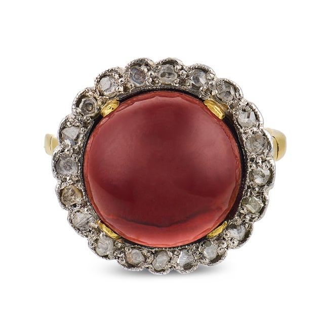 Victorian Late 19th Century Victorian 5.00 Carat Garnet Diamond 18k Yellow Gold Cluster Ring, Size 4.75 For Sale - Image 3 of 6