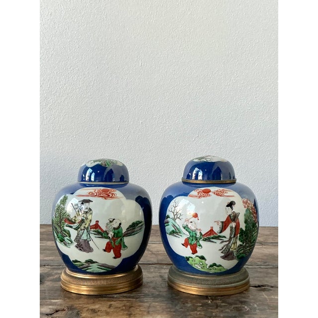 Vintage Asian Famile Verte Lidded Ceramic Jars - A Pair For Sale - Image 4 of 12