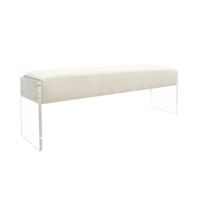 Textile Pasargad Home Tribecca Acrylic & Velvet Bench, Ivory For Sale - Image 7 of 7