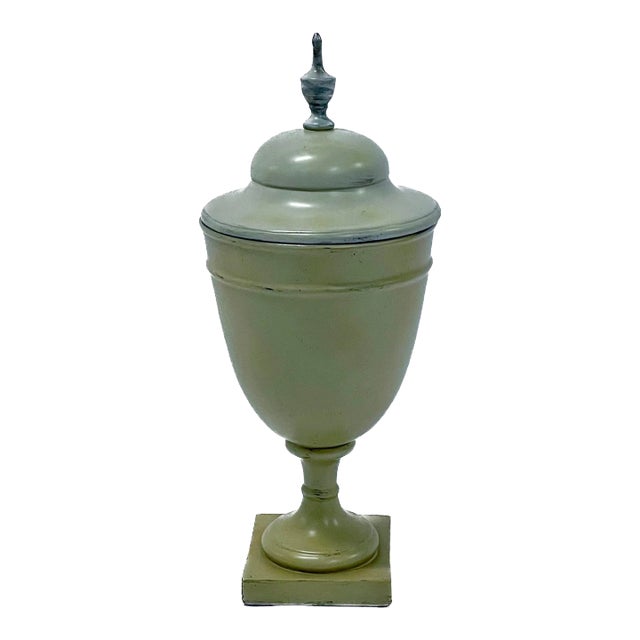 Vintage Ceramic Olive Painted Urn W/Lid For Sale