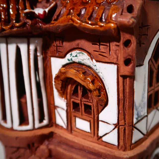 Handmade Vintage Fairytale Style Ceramic Cottage Sculpture With Hand-Painted Accents For Sale - Image 11 of 15