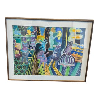 Molly J. Schiff Watercolor Painting 1970s Chicago Imagist For Sale