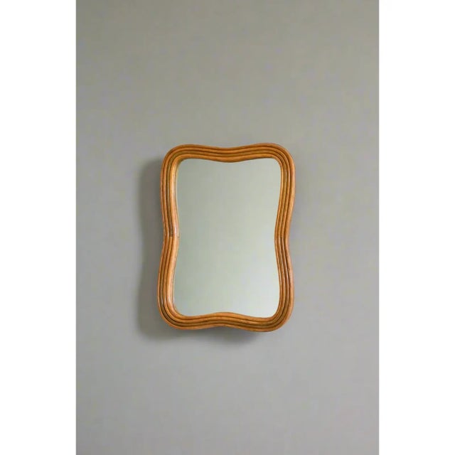 Mid-Century Modern Rattan Wall Mirror For Sale - Image 3 of 5