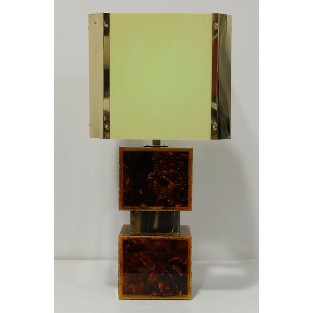 1970s Brazilian Acrylic, Resin and Brass Custom Table Lamps - a Pair For Sale - Image 10 of 11