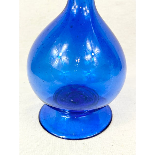 Mid-Century Modern Vintage Blenko Glass Mid-Century Modern Cobalt Blue Art Glass Decanter With Stopper For Sale - Image 3 of 9