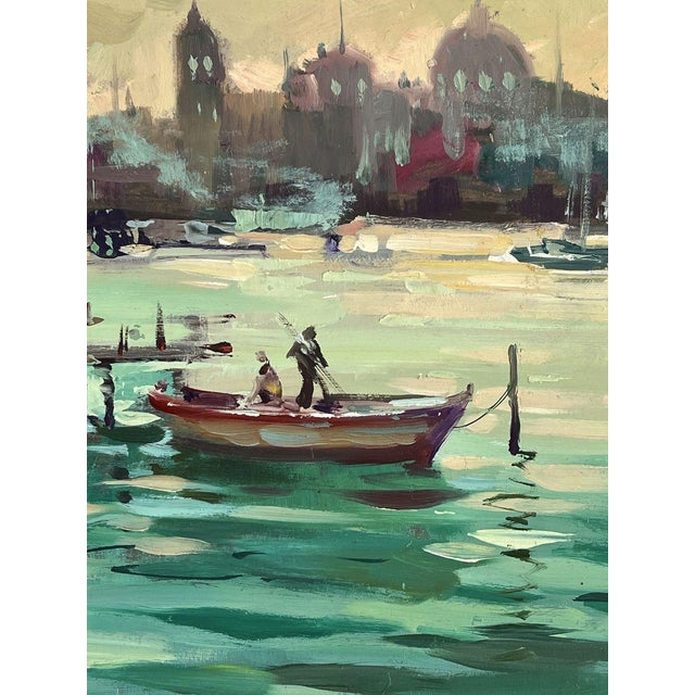 Oil Painting Evening Over the Pier With Boats Yuriy Suprunchuk For Sale - Image 10 of 11