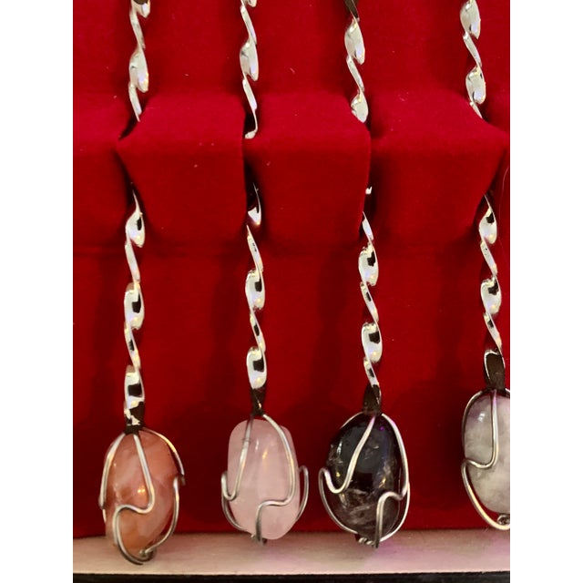 Vintage Barasch Aco Inox Semi Precious Stone Cocktail Forks- Set of 6 For Sale In Los Angeles - Image 6 of 11