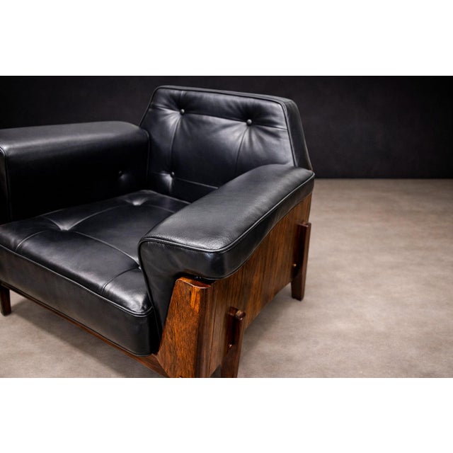 Black Pair of Armchairs in Rosewood & Black Leather, Bertomeu, 1960s For Sale - Image 8 of 11