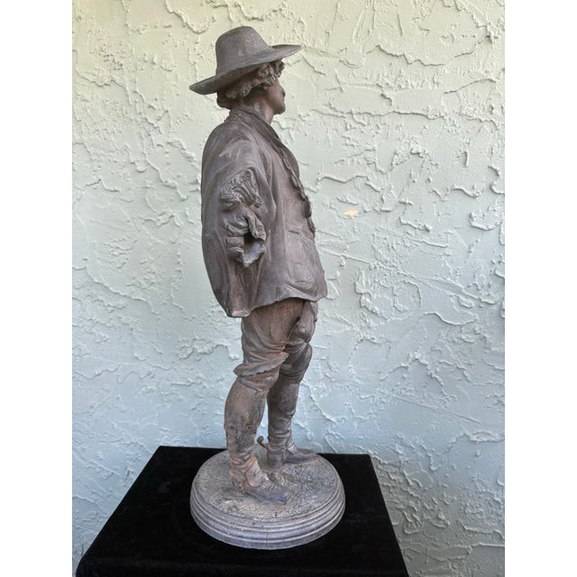 1910s Antique French Spelter Musketeer Sculpture Attributed to Auguste Moreau, C. 1890–1910 as Is For Sale - Image 5 of 12